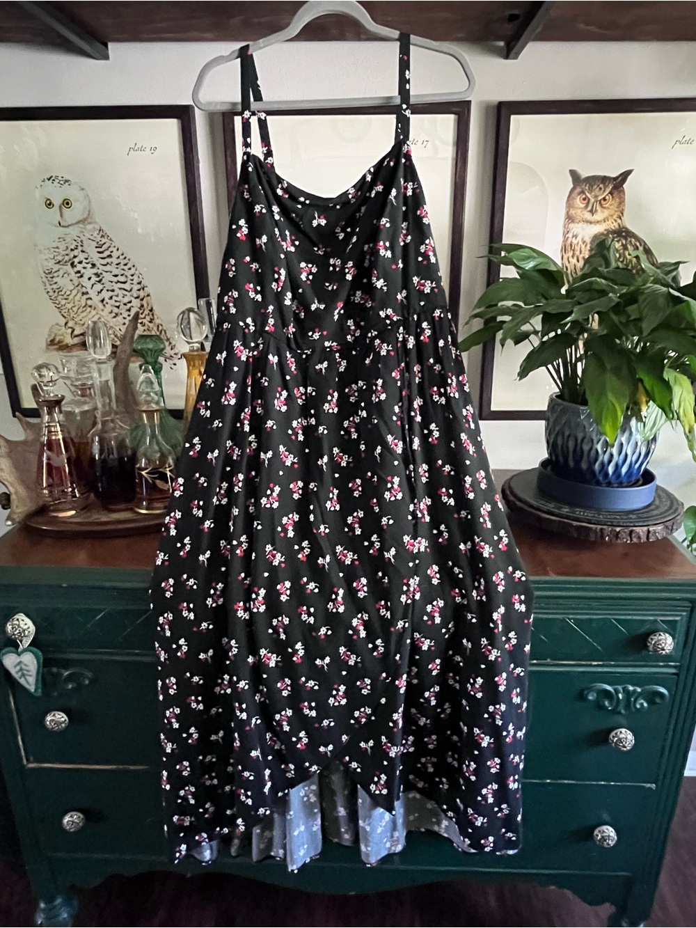 Torrid Black Floral Cami Dress with Red & White Blossoms